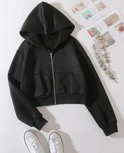 Women's Fleece Zipper Crop Hoodie