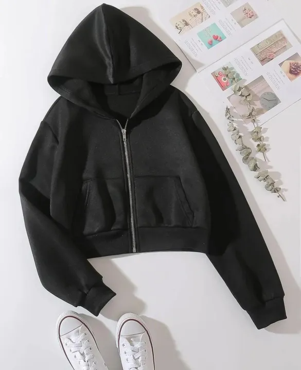 Women's Fleece Zipper Crop Hoodie