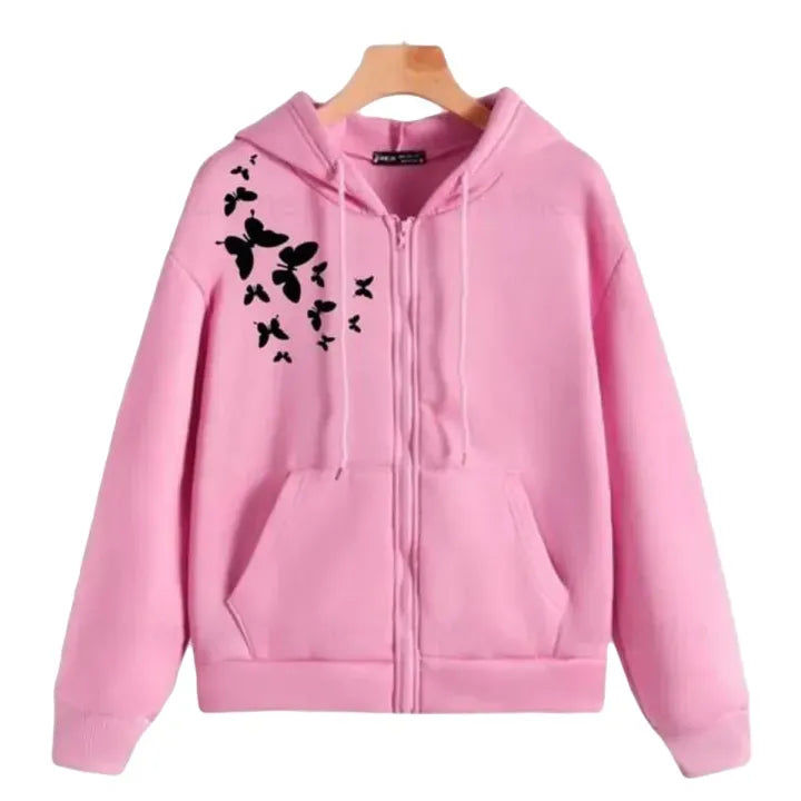 Butterflies Printed Zipper Hoodie for Girls & Women