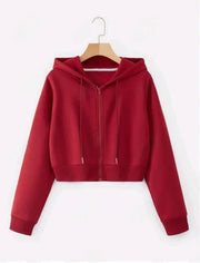 Plain Zipper Crop Hoodie For Women & Girls