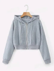 Plain Zipper Crop Hoodie For Women & Girls