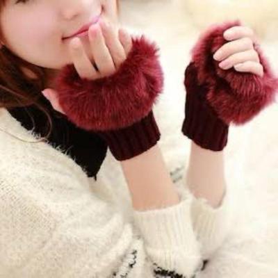 Warm Fingerless Gloves - 1 Pair Fur Lined Women's Winter Accessory