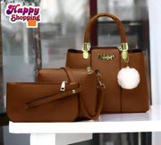 Women's PU Leather Plain Hand Bag Set