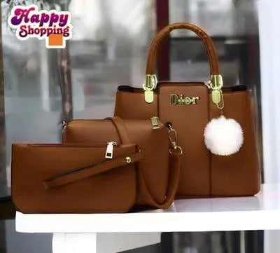 Women's PU Leather Plain Hand Bag Set