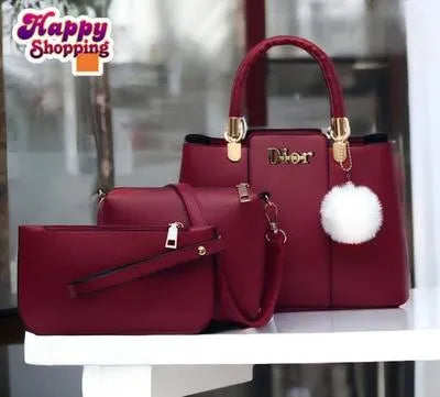 Women's PU Leather Plain Hand Bag Set