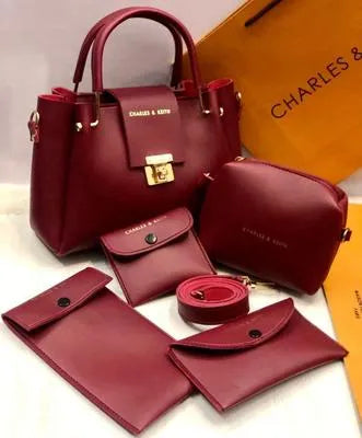 Women's Leather Plain Hand Bag Set