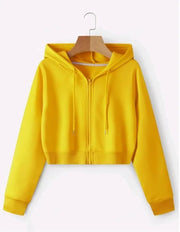 Plain Zipper Crop Hoodie For Women & Girls