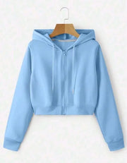 Plain Zipper Crop Hoodie For Women & Girls