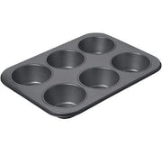 6-Cup Non-Stick Muffin Pan – Heavy Duty Carbon Steel Cupcake Baking Tray