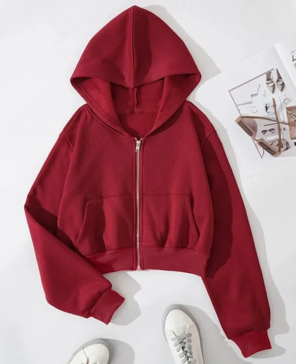 Women's Fleece Zipper Crop Hoodie