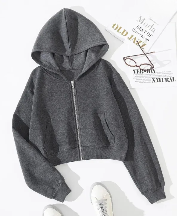 Women's Fleece Zipper Crop Hoodie