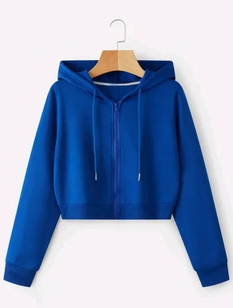 Plain Zipper Crop Hoodie For Women & Girls