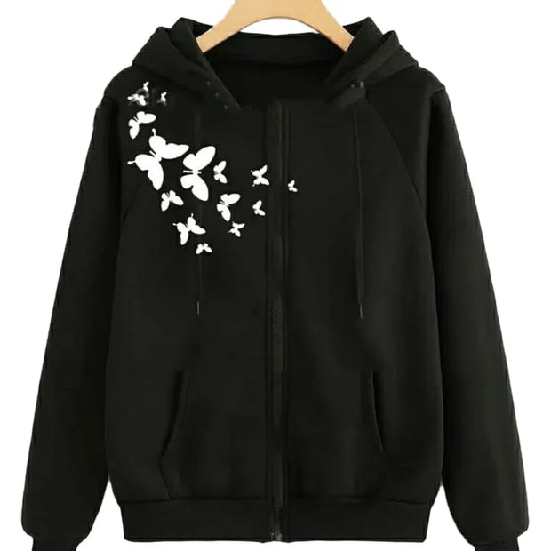 Butterflies Printed Zipper Hoodie for Girls & Women