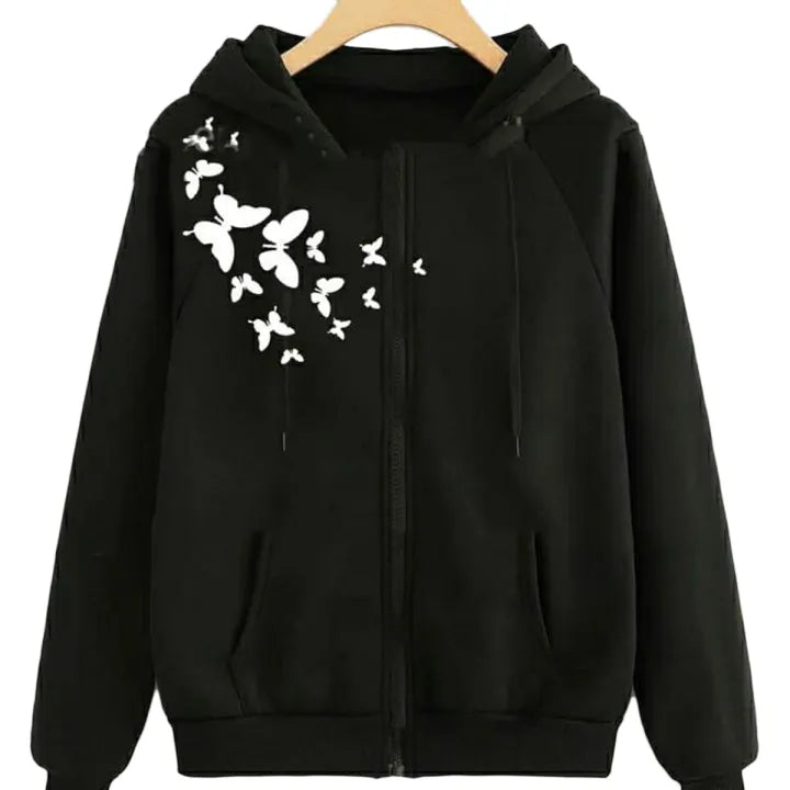 Butterflies Printed Zipper Hoodie for Girls & Women