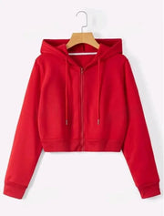 Plain Zipper Crop Hoodie For Women & Girls