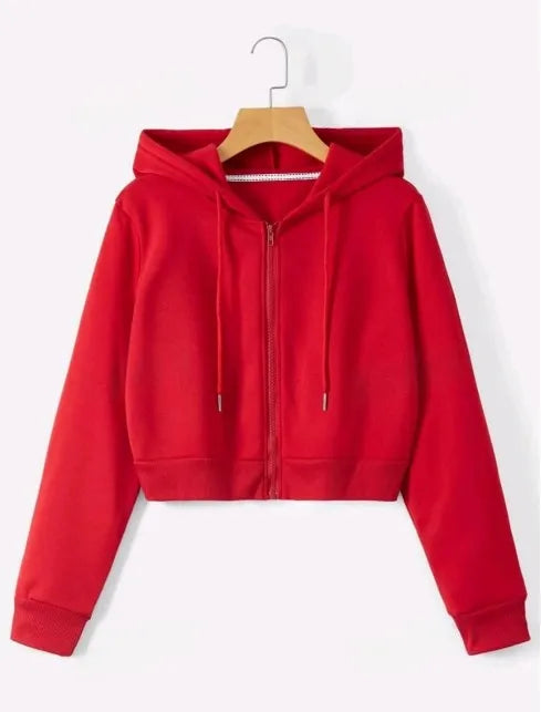 Plain Zipper Crop Hoodie For Women & Girls