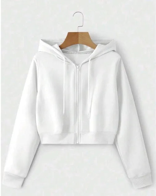 Plain Zipper Crop Hoodie For Women & Girls