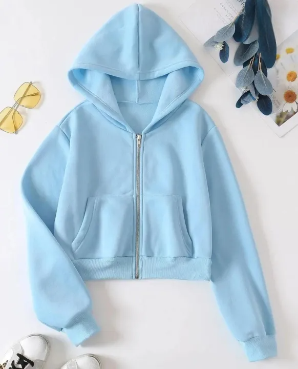 Women's Fleece Zipper Crop Hoodie