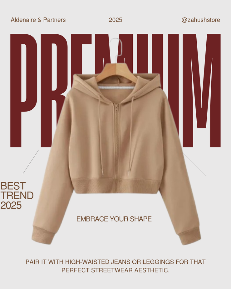 Plain Zipper Crop Hoodie For Women & Girls