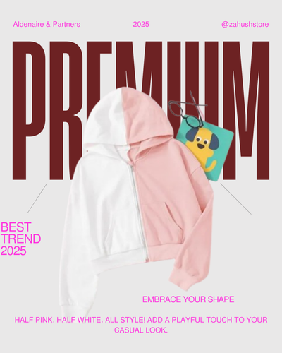 white&pink kantrac crop top pullover hoddie for women