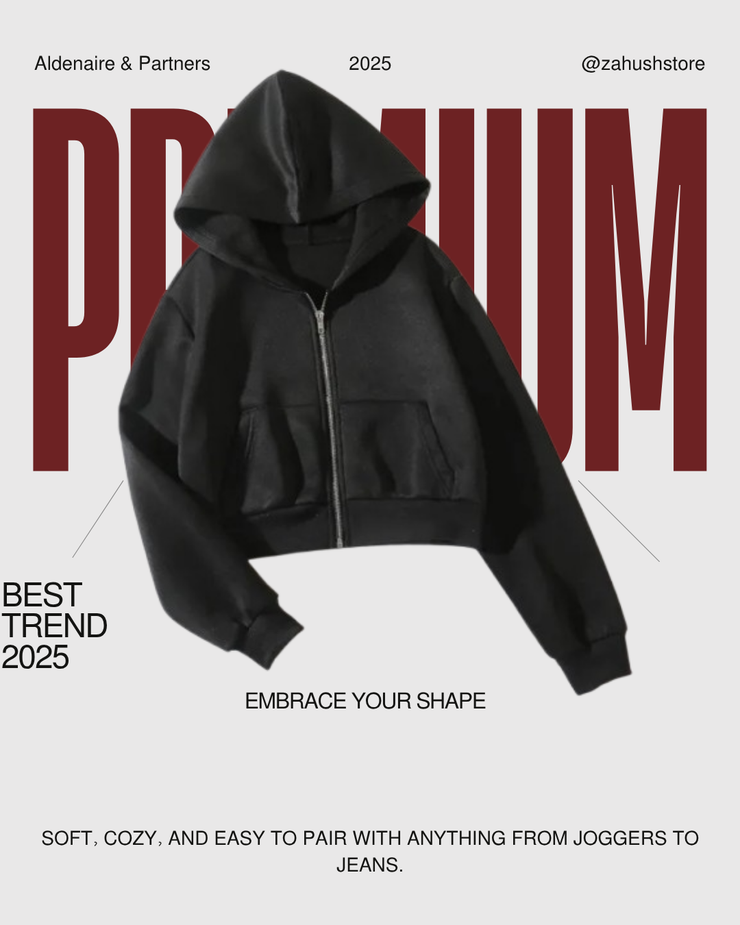 Women's Fleece Zipper Crop Hoodie