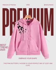 Butterflies Printed Zipper Hoodie for Girls & Women