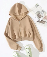 Women's Fleece Zipper Crop Hoodie