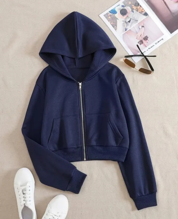 Women's Fleece Zipper Crop Hoodie