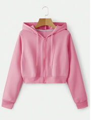 Plain Zipper Crop Hoodie For Women & Girls