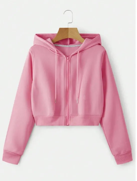 Plain Zipper Crop Hoodie For Women & Girls
