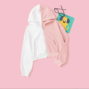 white&pink kantrac crop top pullover hoddie for women