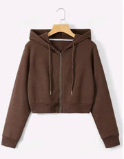 Plain Zipper Crop Hoodie For Women & Girls