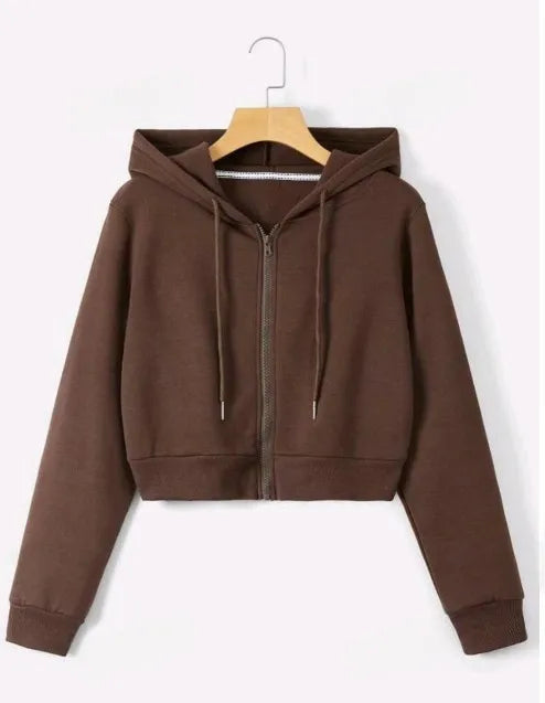 Plain Zipper Crop Hoodie For Women & Girls