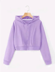 Plain Zipper Crop Hoodie For Women & Girls
