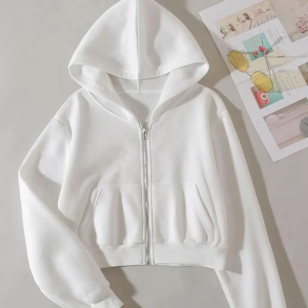 Women's Fleece Zipper Crop Hoodie