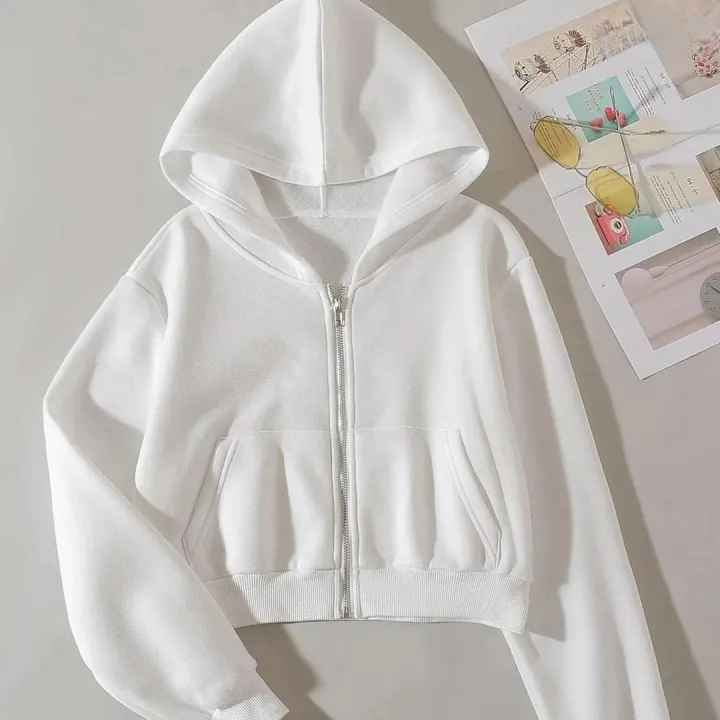 Women's Fleece Zipper Crop Hoodie